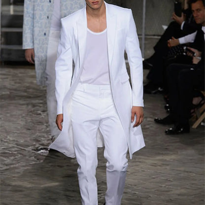 Veste longue d'été, pantalon blanc, Tuxedos de marié, costumes de mariage pour hommes, blazer à revers, manteau 2 pièces, pantalon de bal, 2023