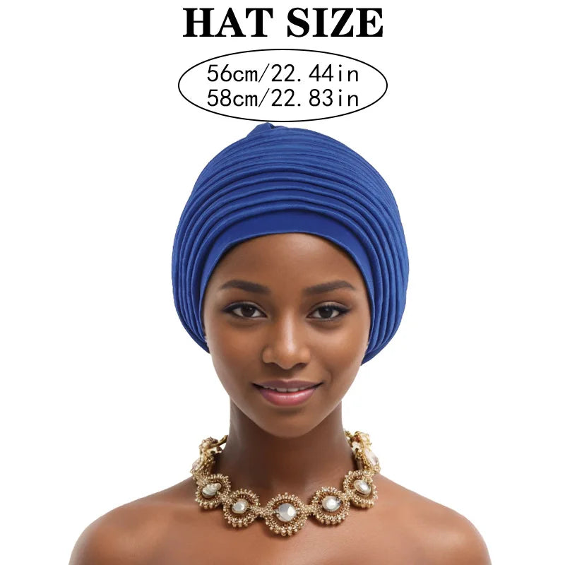 Turban Africain Plissé pour Femme, Déjà Fait, Cravates de Sauna, Bonnet Auto Gele, Hijab Musulman, Mariage Nigérian, Chapeau Rond