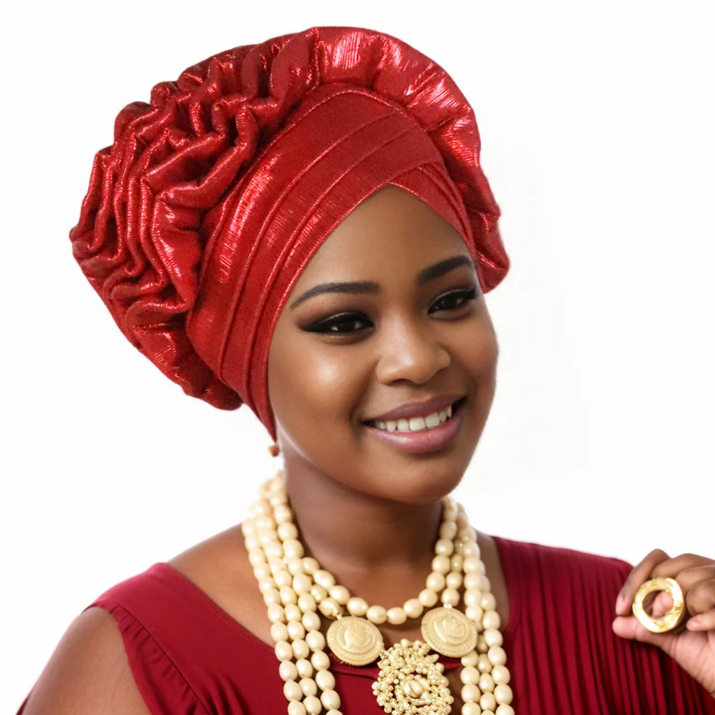 Turban Plissé à Paillettes pour Femme, Cravate de Sauna, Enveloppe la Tête, ixde Mariage Africaine Nigériane