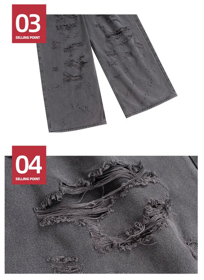 MIJKO jean Baggy délavé pour hommes Streetwear Hip Hop grand jean détruit pantalon en Denim droit