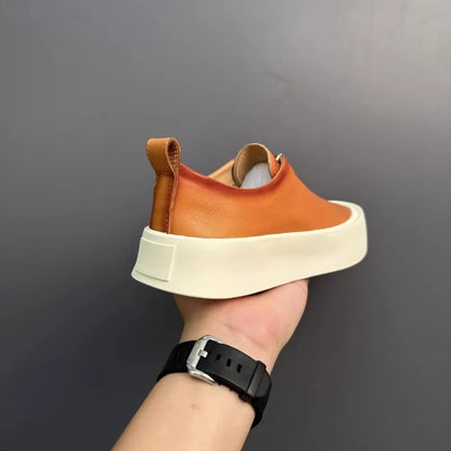 Mocassins à fermeture éclair pour hommes, cuir de vachette véritable, chaussures décontractées, baskets d'extérieur vintage, chaussures de skateboard, plate-forme optique, mode