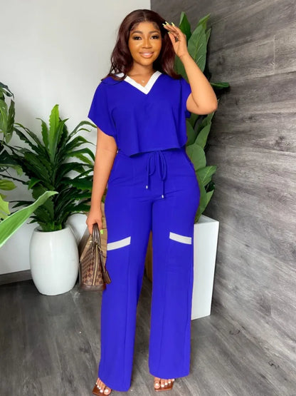 Costume élégant pour femmes, décontracté, col en V, manches courtes, T-shirt et pantalon, ensemble deux pièces, mode d'été, tenue de sport solide