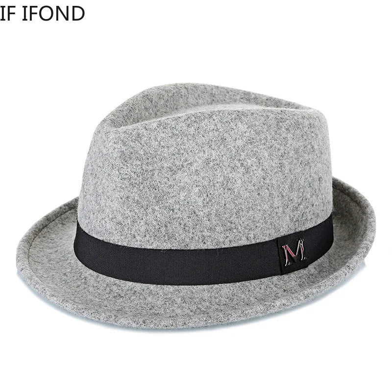 Hommes hiver épais chaud feutre Fedora chapeaux laine Gentleman Jazz casquette homburg mâle classique à bord étroit chapeau haut-de-forme