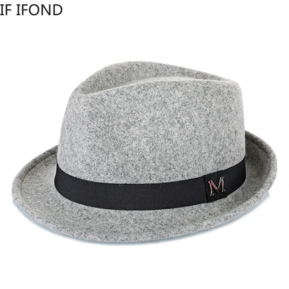 Hommes hiver épais chaud feutre Fedora chapeaux laine Gentleman Jazz casquette homburg mâle classique à bord étroit chapeau haut-de-forme