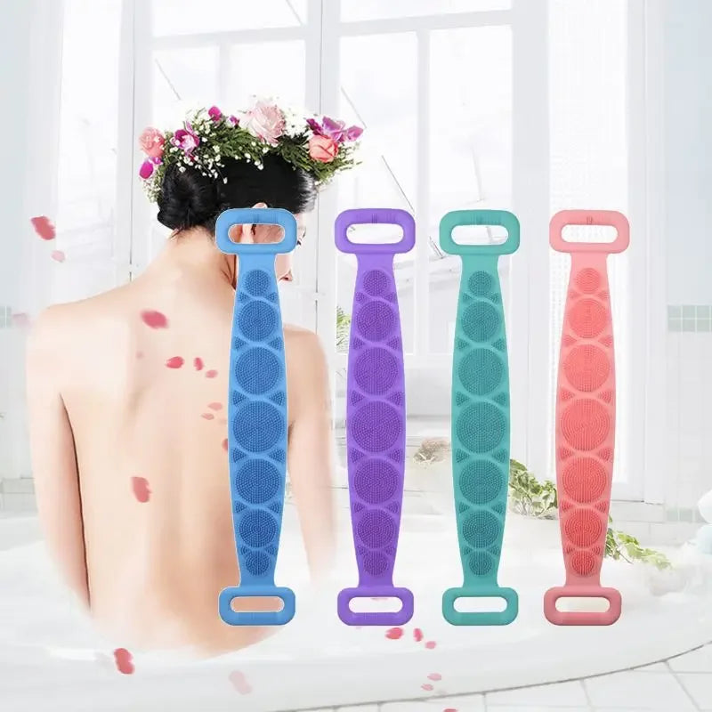 Éponge corporelle en Silicone, brosses, serviettes de bain, épurateur, frottement du dos, Peeling, Massage, ceinture de douche, brosses de nettoyage de la peau étendues