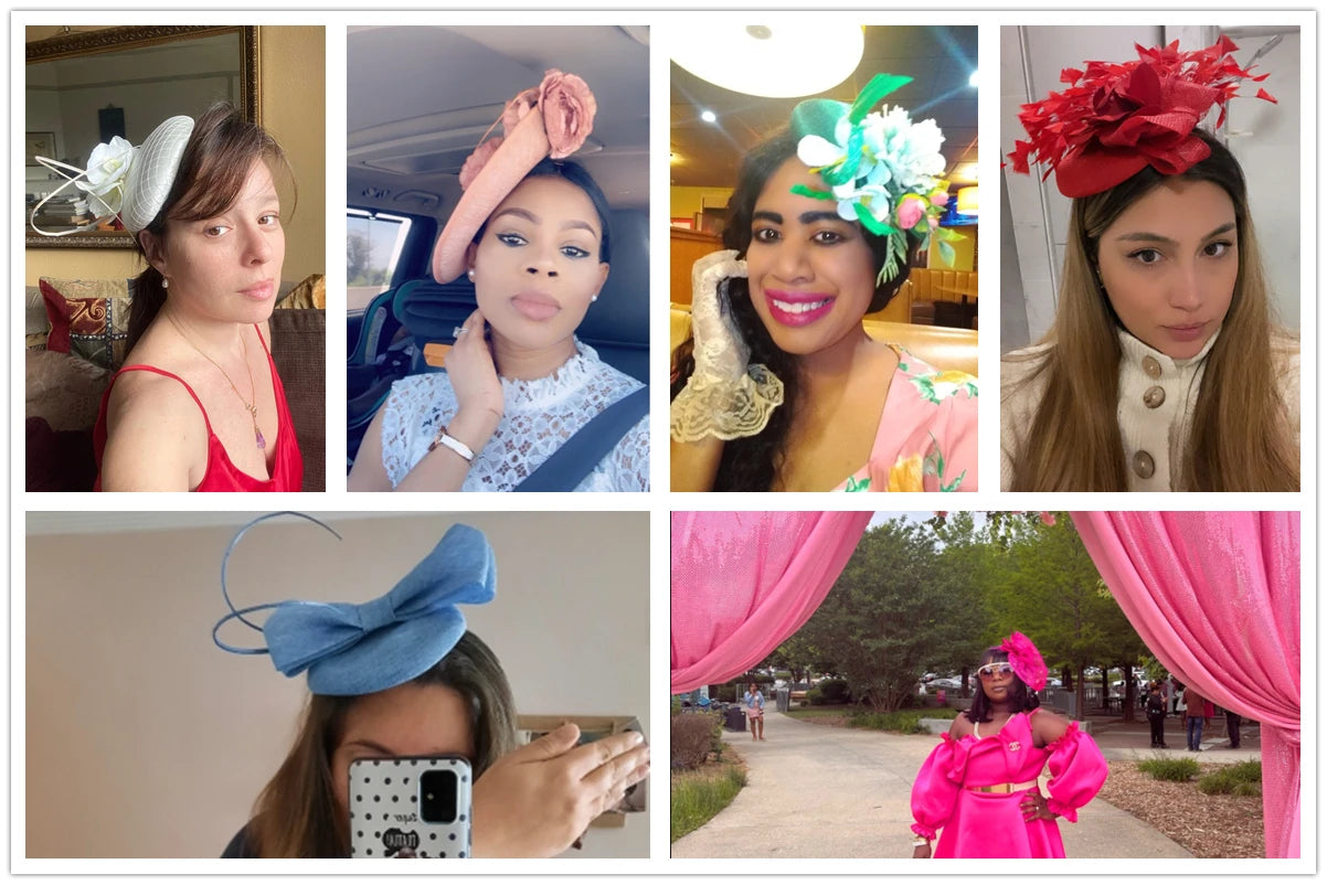 Chapeau de mariage bleu royal avec nœud papillon pour femme, accessoires pour cheveux, jaune, patients, Derby, pilulier, fleur, nouveau, 216.239.Sinamay