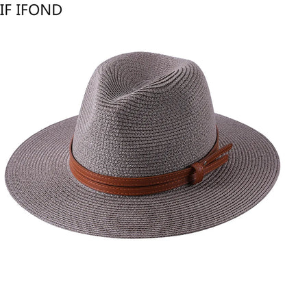 56-58-59-60CM nouveau chapeau de paille de forme souple Panama naturel été femmes/hommes casquette de soleil de plage à large bord Protection UV chapeau Fedora