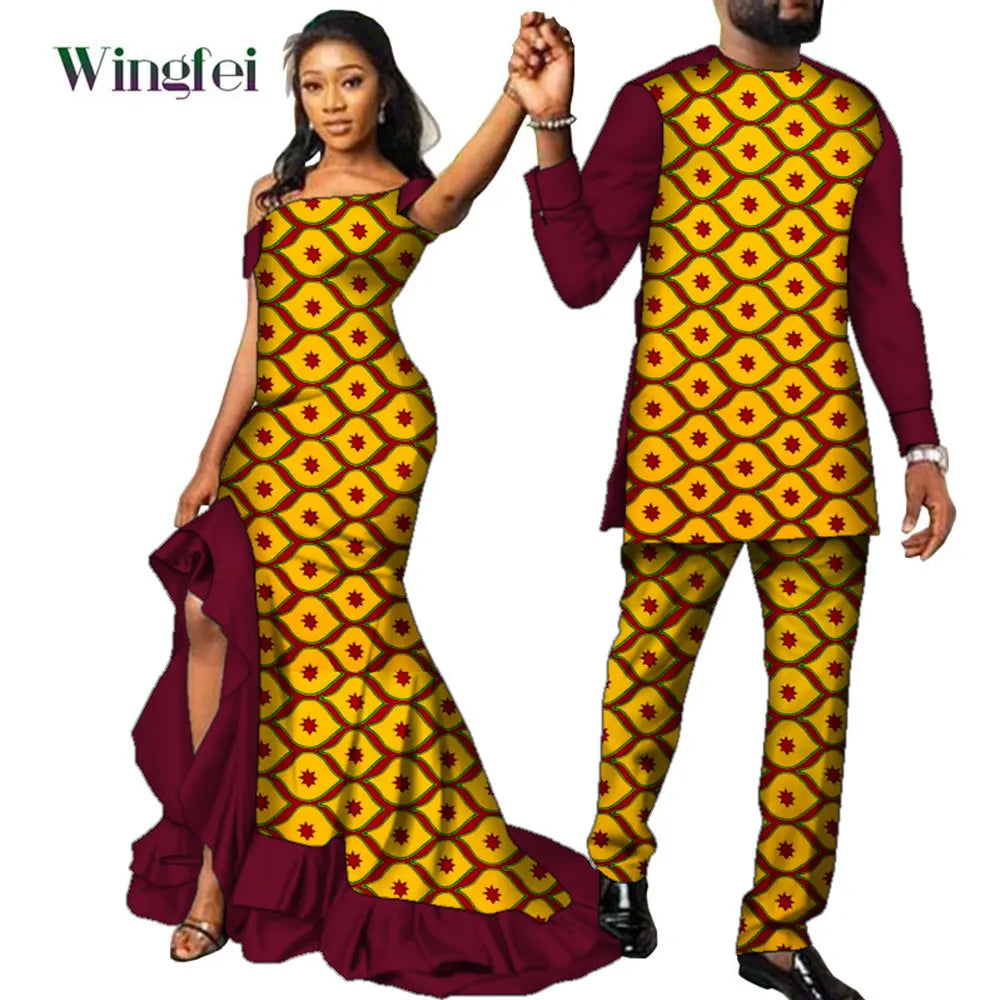Vêtements de Couple Africains à Imprimé Ankara pour Femme et Homme, Robes sulfMaxi, Dashiki Imbibé, Tenue Amoureux, WYQ567