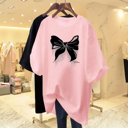 T-shirt à manches courtes et col rond pour femme, ample, en coton blanc, mi-long, surdimensionné, à la mode européenne, été 2023