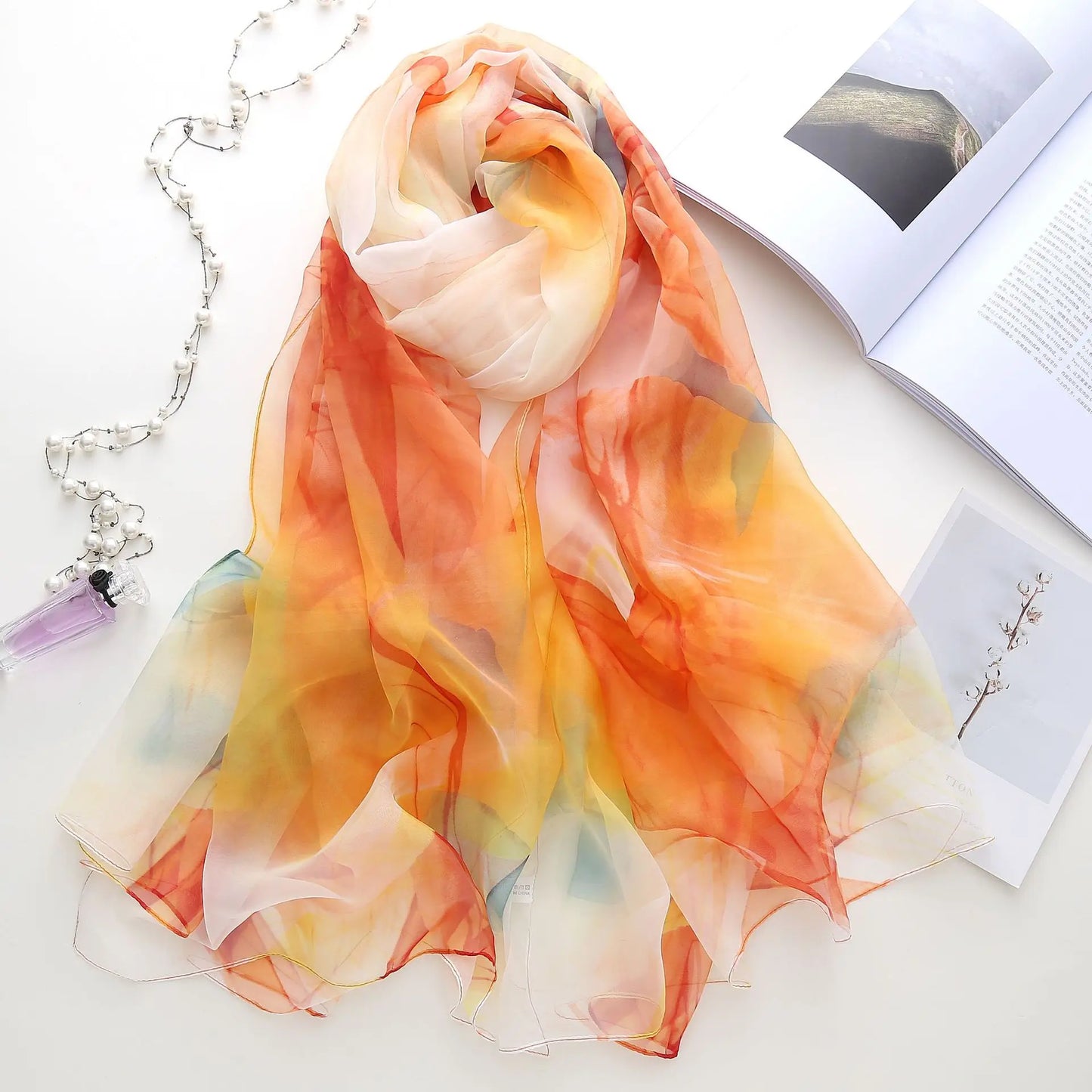 Foulard en soie glacée pour protection solaire, foulard enveloppant, grande serviette de plage pour femmes, imprimé fin, Micro-à traversant, châle de climatisation, 180cm