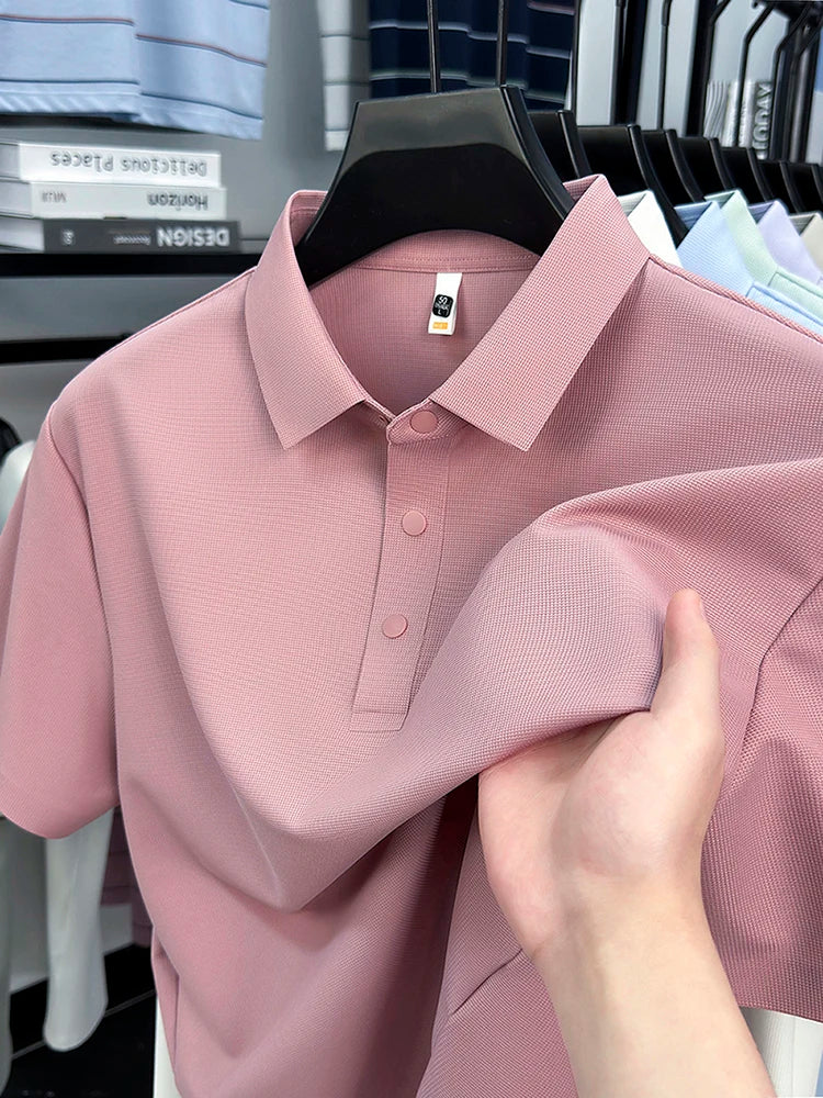 2025 Chemise polo gaufrée sportive pour hommes |   Tailles supérieures de Tennis de Golf évacuant l'humidité S-5XL, boutons-pression, antibactérien 7A de haute qualité