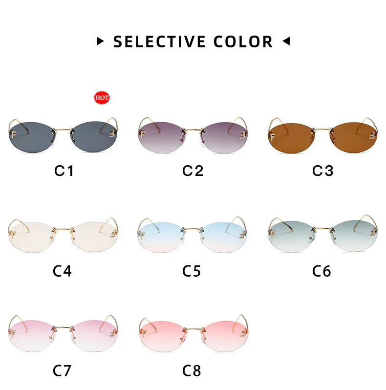 Lunettes de soleil noires sans bords avec petite lettre ovale en diamant «F» pour femmes, marque de luxe, monture métallique, lunettes de soleil Unsiex, nuances élégantes UV400