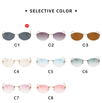 Lunettes de soleil noires sans bords avec petite lettre ovale en diamant «F» pour femmes, marque de luxe, monture métallique, lunettes de soleil Unsiex, nuances élégantes UV400