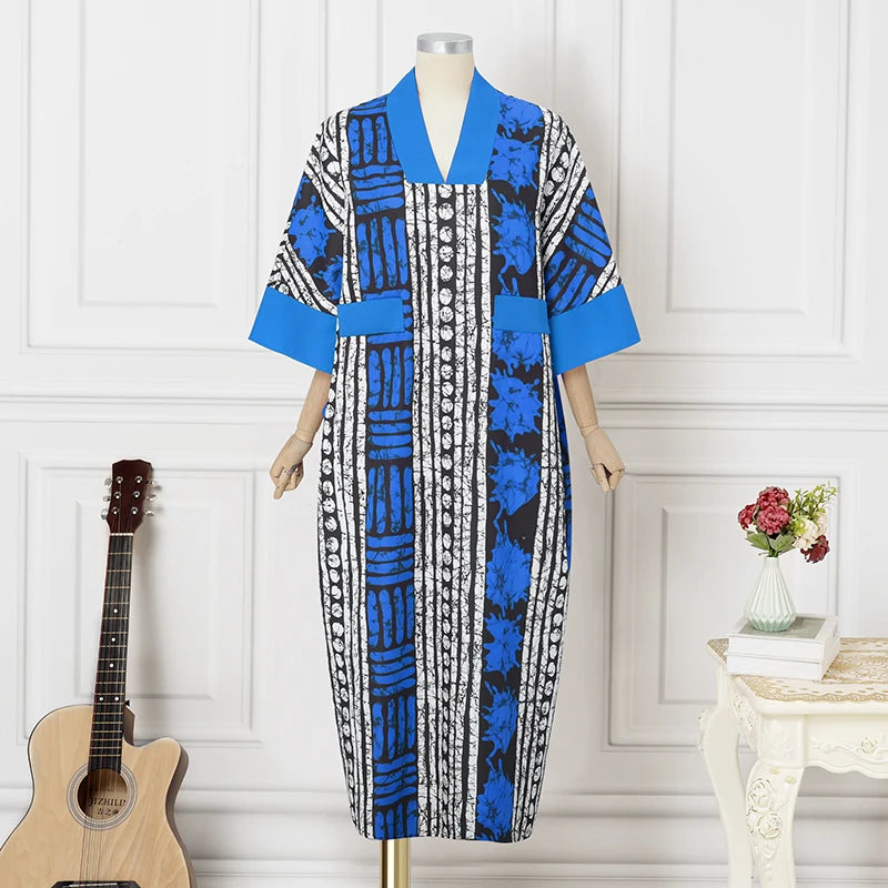 VONDA Vintage Robe Maxi femmes été fête imprimer robes 2025 mode col en v 3/4 manches décontracté surdimensionné ample longue Robe