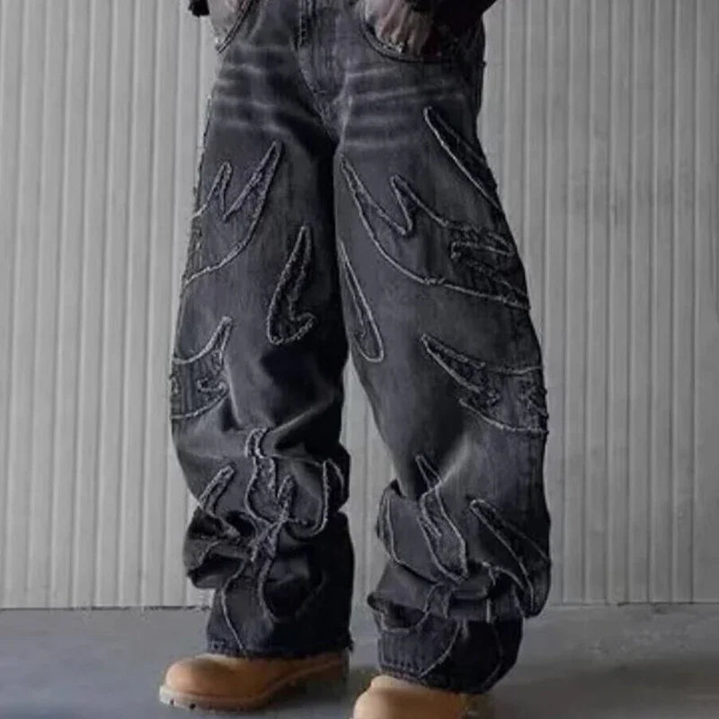 Hommes Baggy Esthétique Streetwear Jeans Mâle Rétro Mode Jambe Large Denim Pantalon Graphique Brodé Designer Hip Pop Denim Pantalon