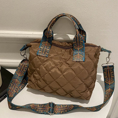 Sac à main à large ceinture pour femmes, automne/hiver, espace losange, sac à bandoulière en coton, grande capacité, fourre-tout de Shopping assorti