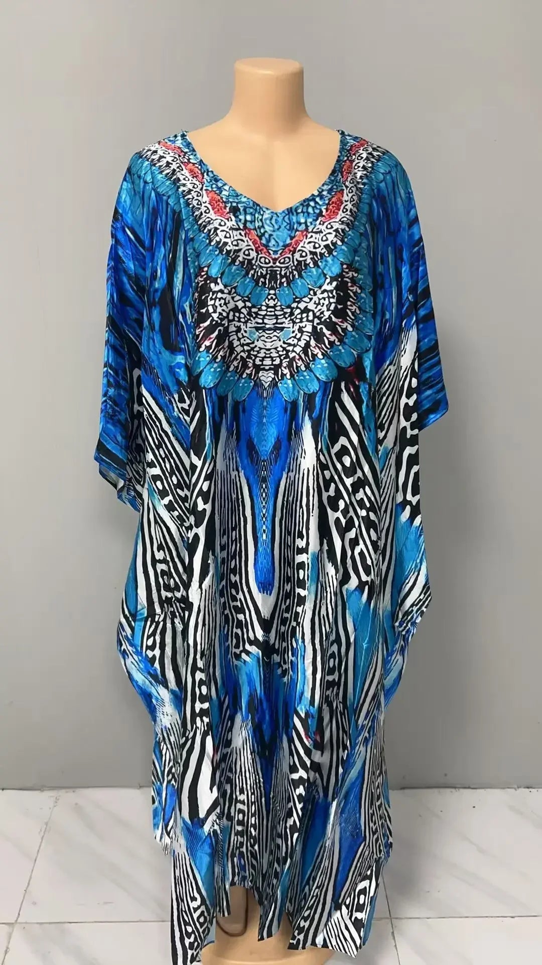 Robe confortable grande taille pour femmes, imprimé Floral, taille ample, jupe longue, manches chauve-souris, col en V, longueur cheville, mode élégante