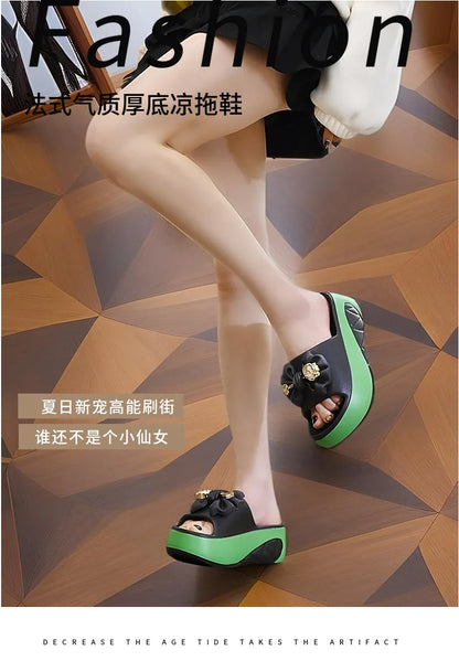 Nouveau 6 cm pantoufles chat à talons hauts femme polyvalent kitty sandale sabots femmes grosses diapositives chaussures dames rose plate-forme EVA pantoufles