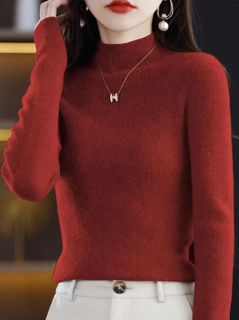 Pull en tricot à demi-col roulé pour femme, couleur unie, coréen, manches longues, mode assortie, épais, chaud, Slim, nouvelle collection automne hiver