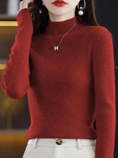 Pull en tricot à demi-col roulé pour femme, couleur unie, coréen, manches longues, mode assortie, épais, chaud, Slim, nouvelle collection automne hiver