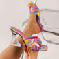 Sandales à talons hauts pour femmes, pantoufles d'été, mélange de documents graffiti, orteils ouverts, orteils carrés, transparents, à la mode, nouvelle collection