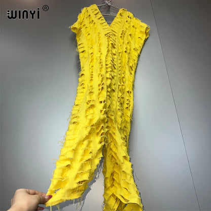 WINYI été Original ajouré ample denim combinaison mode couvrir