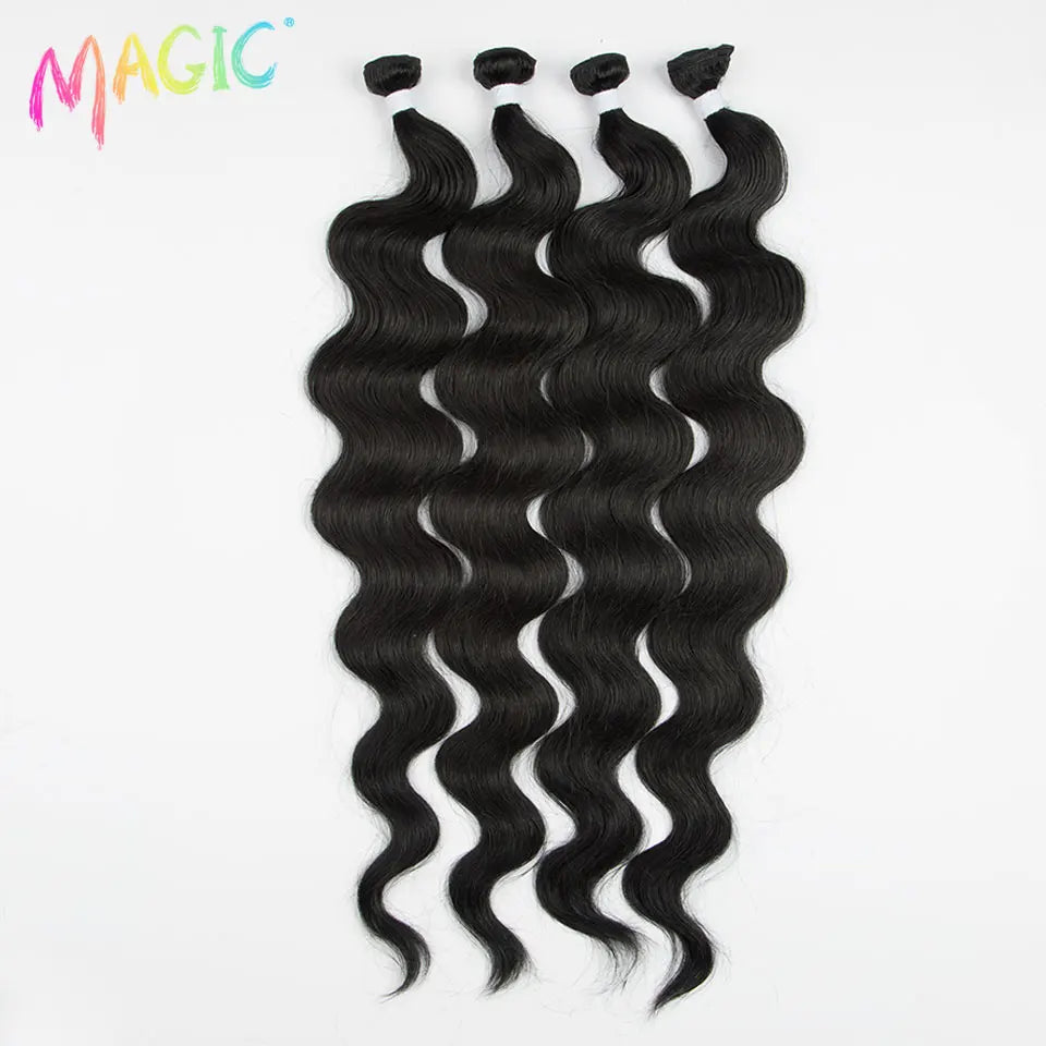 Mèches synthétiques queue de cheval Body Wave magiques, Extensions capillaires longues et douces de 26 pouces, tissage de cheveux ombré blond brun