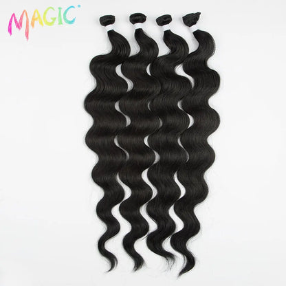 Mèches synthétiques queue de cheval Body Wave magiques, Extensions capillaires longues et douces de 26 pouces, tissage de cheveux ombré blond brun