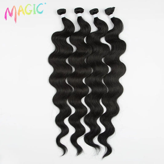 Mèches synthétiques queue de cheval Body Wave magiques, Extensions capillaires longues et douces de 26 pouces, tissage de cheveux ombré blond brun