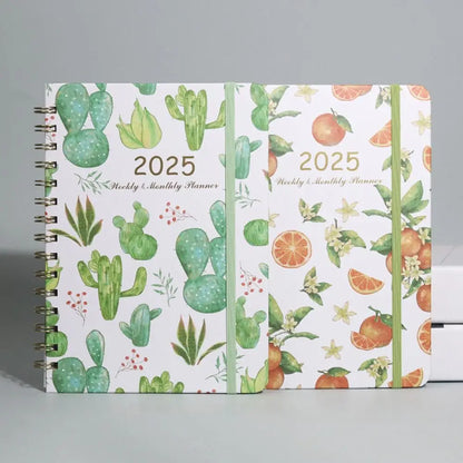 Agenda mensuel en anglais 2025, livre à bobine à feuilles mobiles, Plan hebdomadaire, carnet de notes à fleurs, organisateur de liste de choses à faire