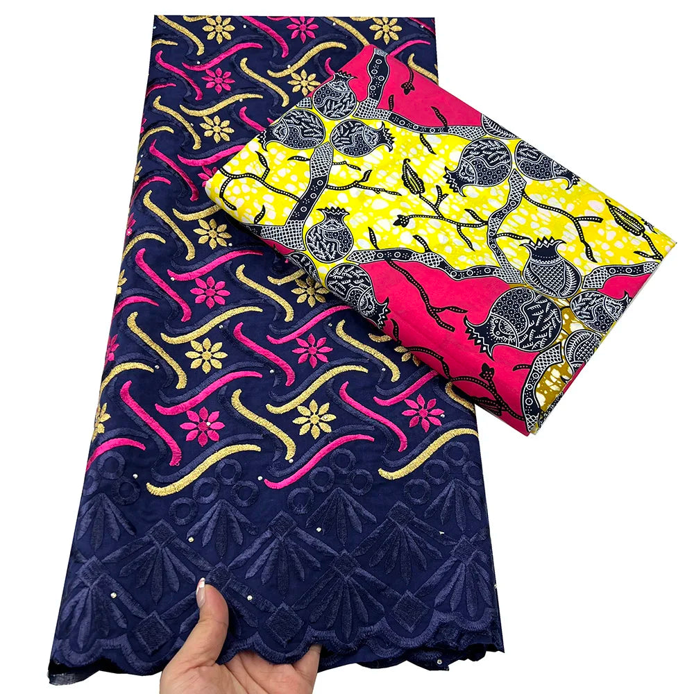 Tissu africain en dentelle de Voile suisse, 2.5 + 3 yards, véritable cire pour coudre une robe de soirée, nouvel arrivage