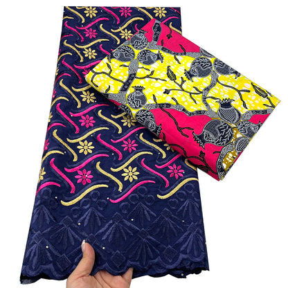 Tissu africain en dentelle de Voile suisse, 2.5 + 3 yards, véritable cire pour coudre une robe de soirée, nouvel arrivage