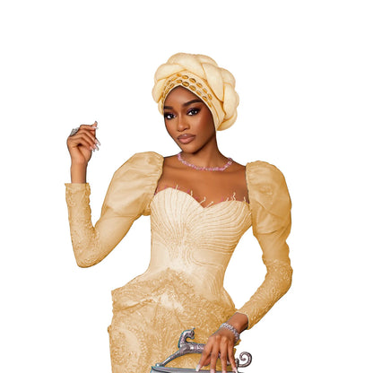 Couvre-chef africain Auto Gele déjà fabriqué, Turban brillant pour femmes, Hijab nigérian tressé, couvre-chef pour fête de mariage