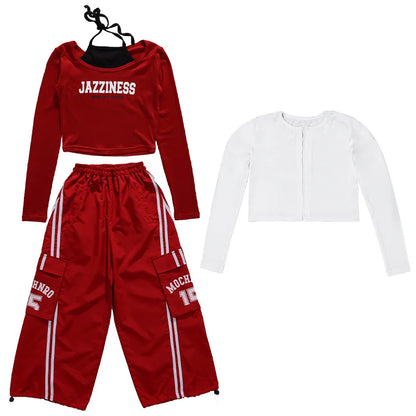 Ensemble T-shirt et pantalon à manches longues pour enfants, mode Hip Hop y2k, Costume de spectacle pour filles, tenue de scène, Costume de danse pour enfants, vêtements de rue