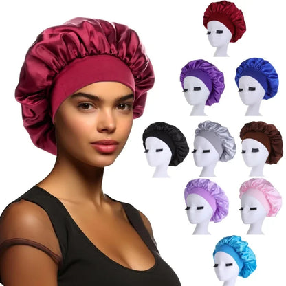 Femmes Satin solide à large bord chapeau de couchage nuit Bonnet de nuit soins des cheveux Bonnet Bonnet de nuit pour femmes hommes unisexe casquette bonnet de nuit