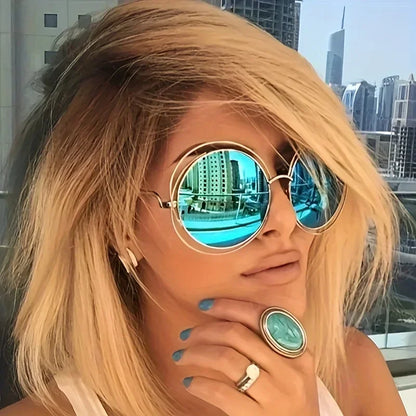 Lunettes rondes surdimensionnées en métal pour femmes, avec verres dégradés, Design rétro élégant, fêtes et événements, accessoires