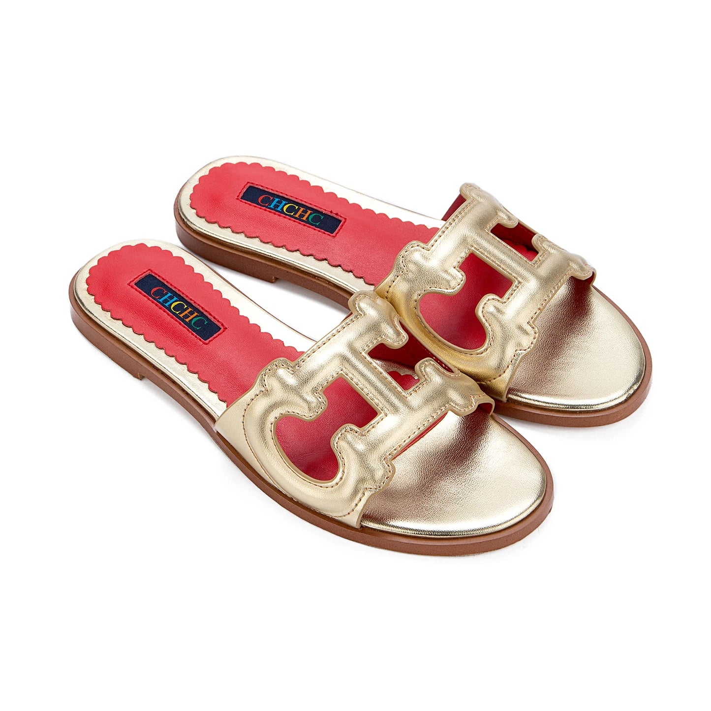 Sandales Dorées Femme Design H Métallique Été 2025 Confort Orthopédique Enfilage Rapide Antidérapant Détail Vague Respirant Soirée Chic