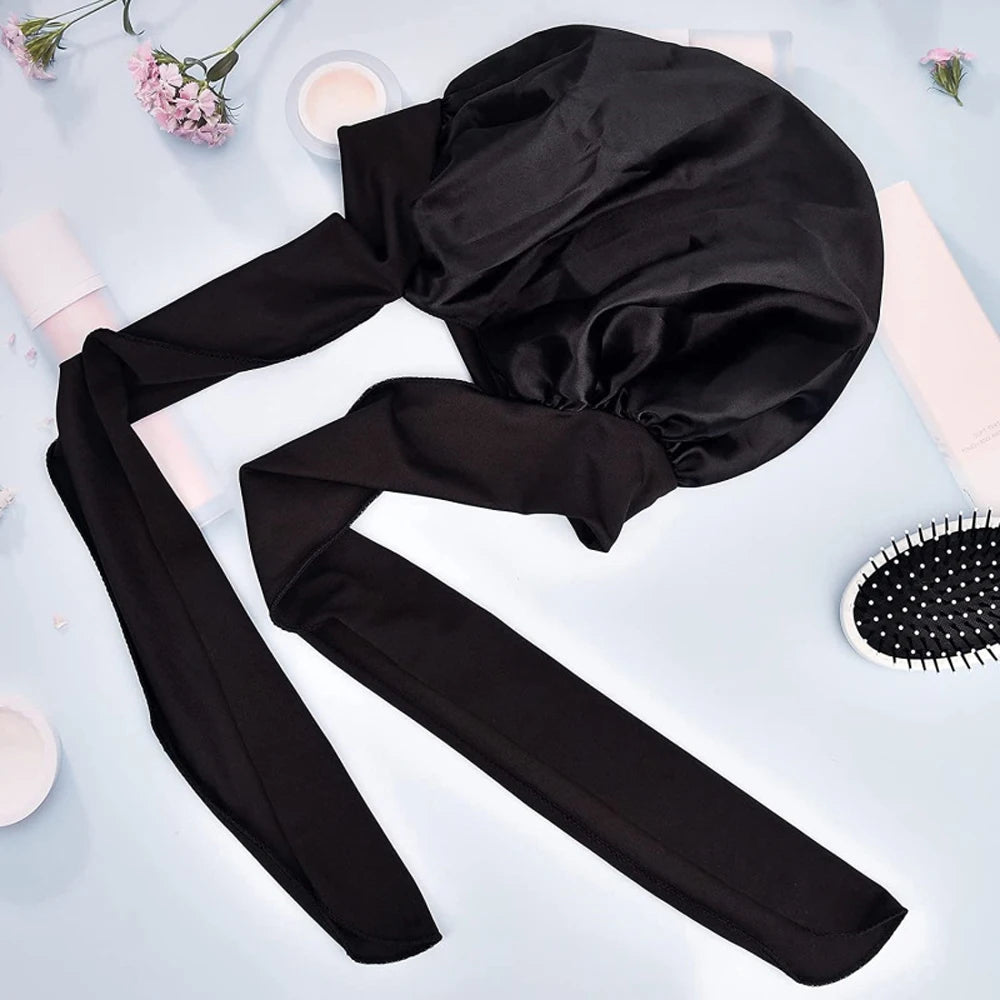 Nouveau bonnet de cheveux en Satin pour dormir, Invisible, plat, Imitation soie, rond, soins capillaires pour femmes, couvre-chef, bouton de réglage de cérémonie, chapeau de nuit