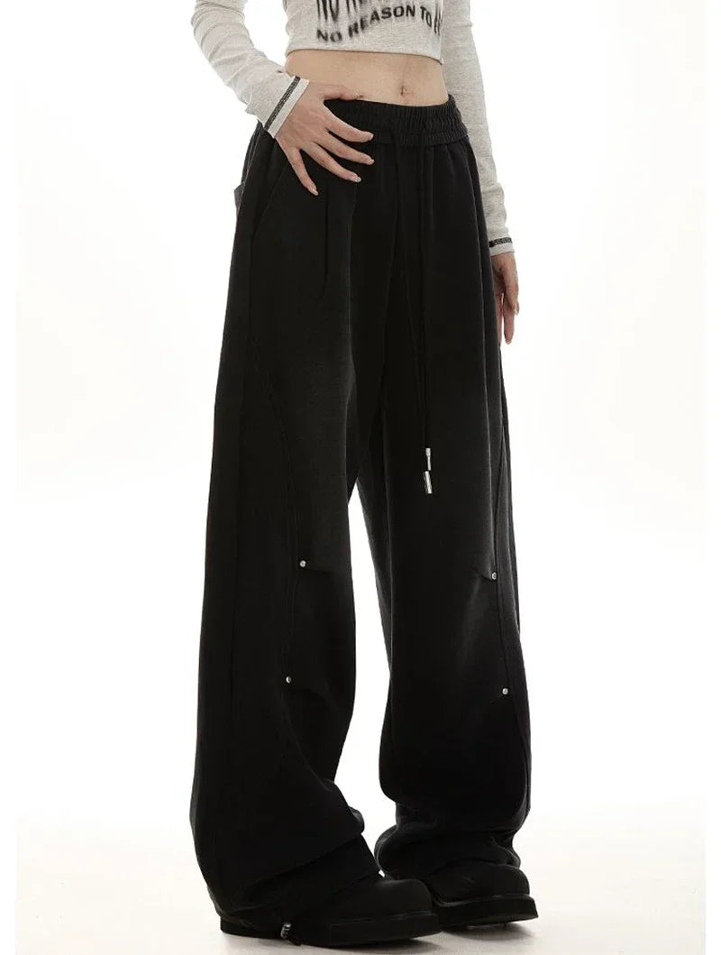 Pantalon de survêtement américain pour femmes, Streetwear, taille haute, Vintage, droit, Hip Hop, Harajuku, ample, à lacets, jambes larges, Baggy
