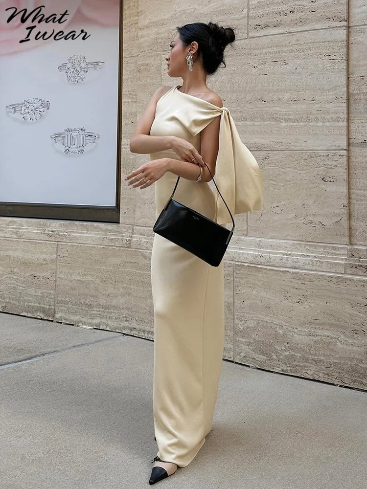 Bizarre chat une épaule robe femme été Sexy solide élégant noeud pansement sans manches moulage Simple fête maigre robes