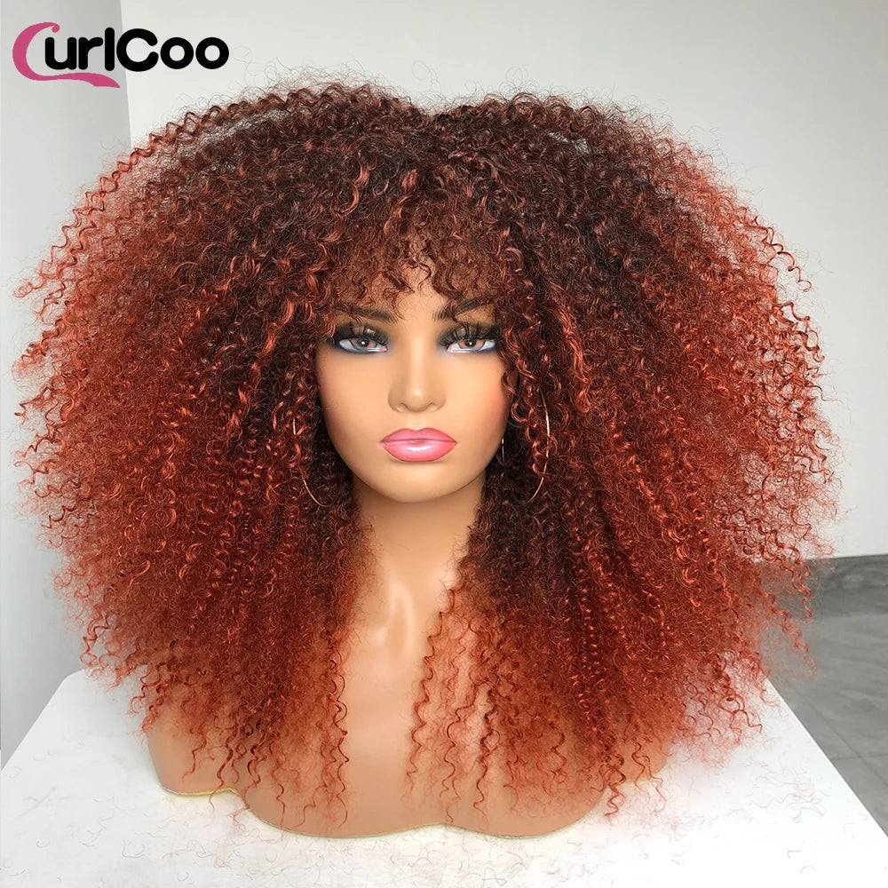 Perruque bouclée avec frange, perruque Afro bouclée pour femmes noires, perruque longue et moelleuse en Fiber synthétique pour fête quotidienne, Cosplay