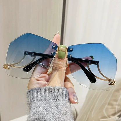 Lunettes de soleil sans bords irrégulières pour femmes, monture en alliage de styliste, surdimensionnées, dégradées, mode féminine, nuances claires, nouvelle collection 2025