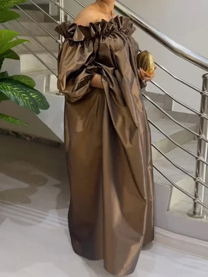 Falbala – robe de soirée Maxi élégante pour femmes, manches bouffantes, plissée, épaules dénudées, robe de bal, nouvelle collection printemps