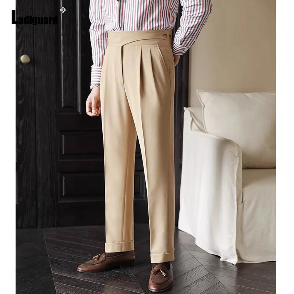 2025 hommes Stand poche mode Naple pantalon solide blanc kaki pantalon hommes élégant pantalon droit mâle cheville longueur bas nouveau