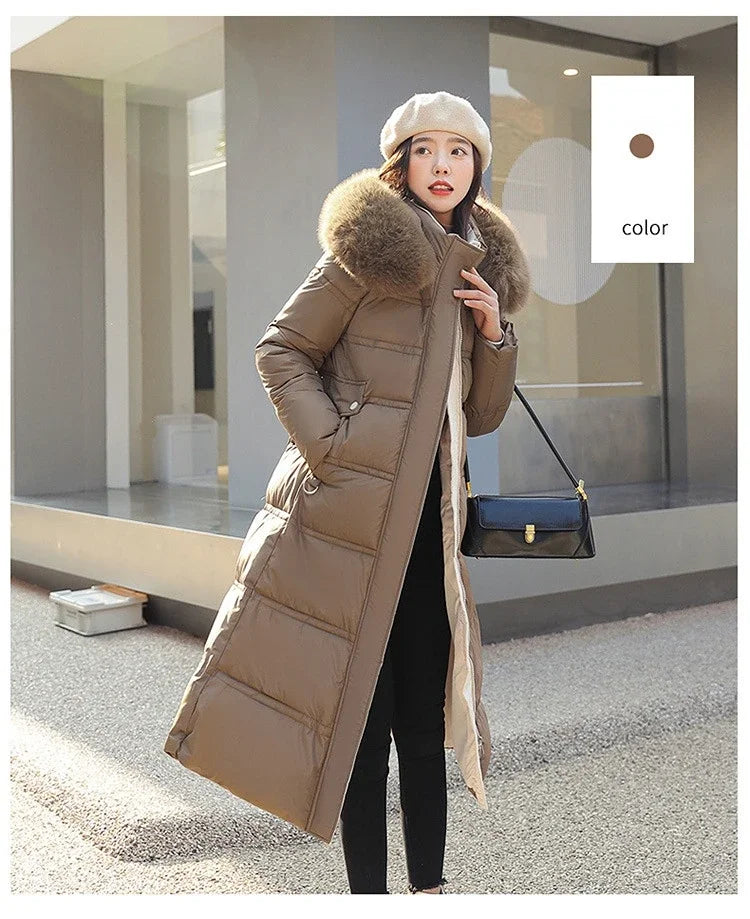 Veste longue rembourrée en coton pour femme, au-dessus du genou, marée vers le bas, hiver, nouveau