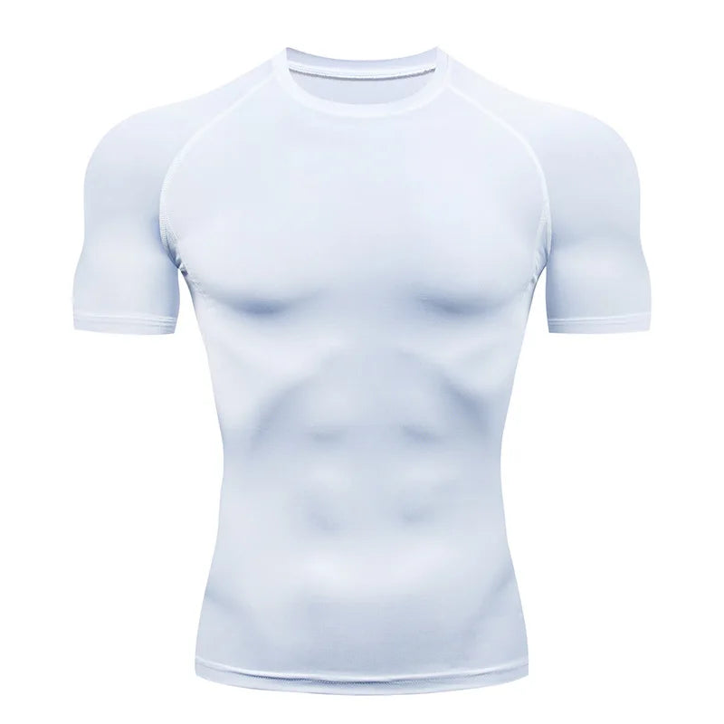 Hommes Compression course t-shirt Fitness serré à manches courtes t-shirt formation Jogging chemises vêtements de sport séchage rapide Rashgard
