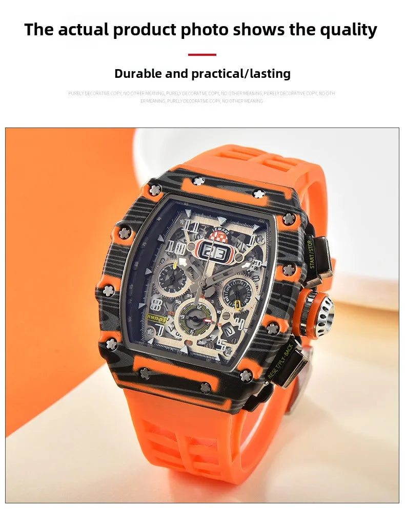 Nouvelle génération sport conception creuse montre d'affaires machines de sport modernes vent quartz petite montre artisanale à trois disques