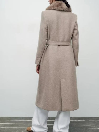 Manteau décoré avec ceinture et col en fausse fourrure pour femme, ample, à la mode, avec tempérament, nouvelle collection automne et hiver