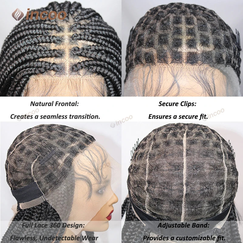 Perruques tressées synthétiques pour femmes noires perruque pleine dentelle tresse africaine sans noeud boîte tresses cheveux avant de lacet perruques pas cher Cornrow tresses