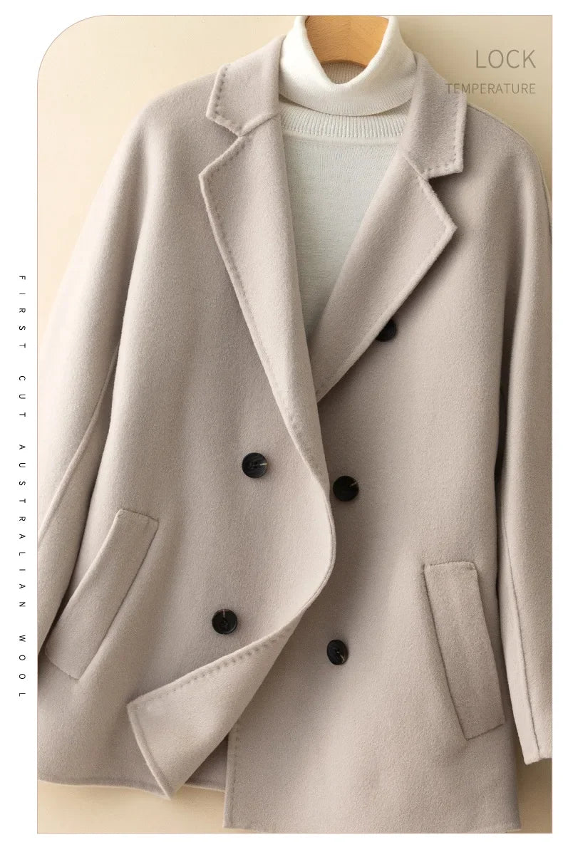 Manteau en laine Double face pour femme, épais, mi-long, col de costume, coupe ample, couleur Pure, polyvalent, nouveau Style automne hiver